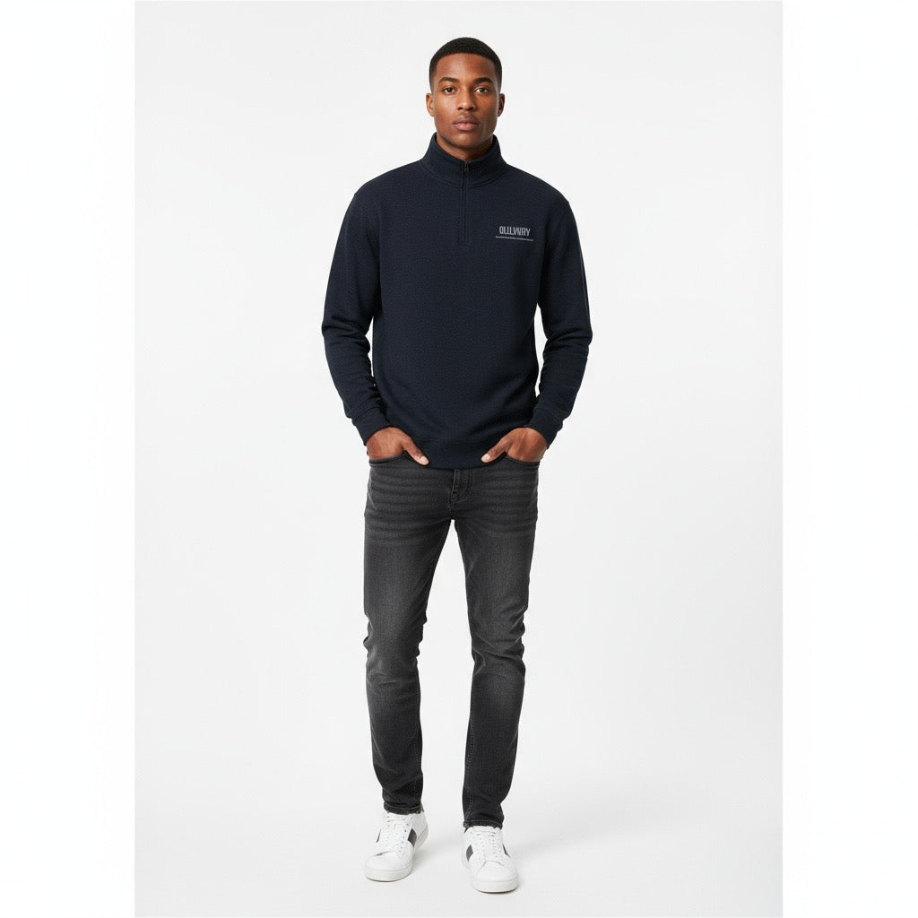 Olilvury Sweatshirt with 1/4 Zipped High Collar (Navy Mottled)
