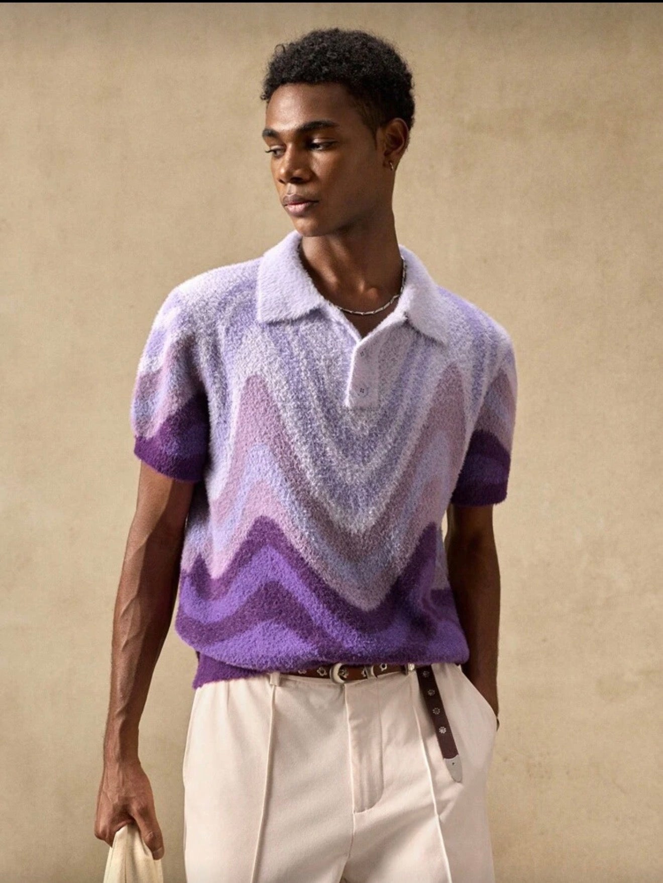 Olilvury Business Casual Men's Casual Loose Knit Short Sleeve Elastic