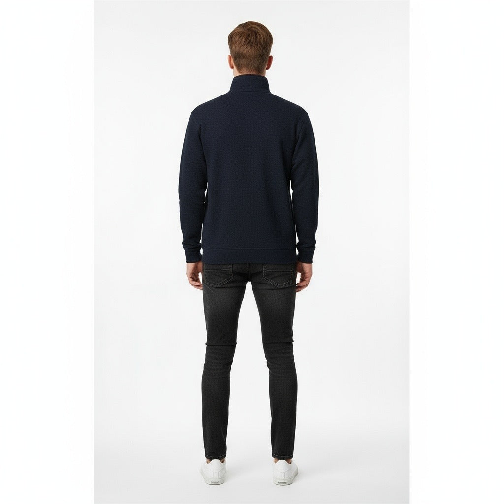 Olilvury Sweatshirt with 1/4 Zipped High Collar (Navy Mottled)