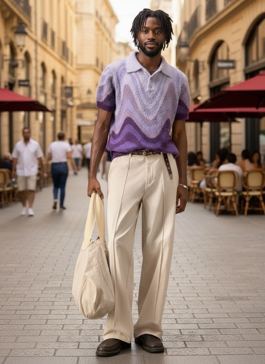 Olilvury Business Casual Men's Casual Loose Knit Short Sleeve Elastic