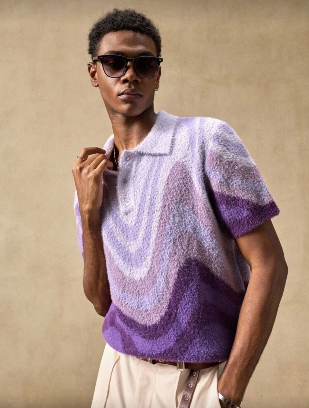 Olilvury Business Casual Men's Casual Loose Knit Short Sleeve Elastic