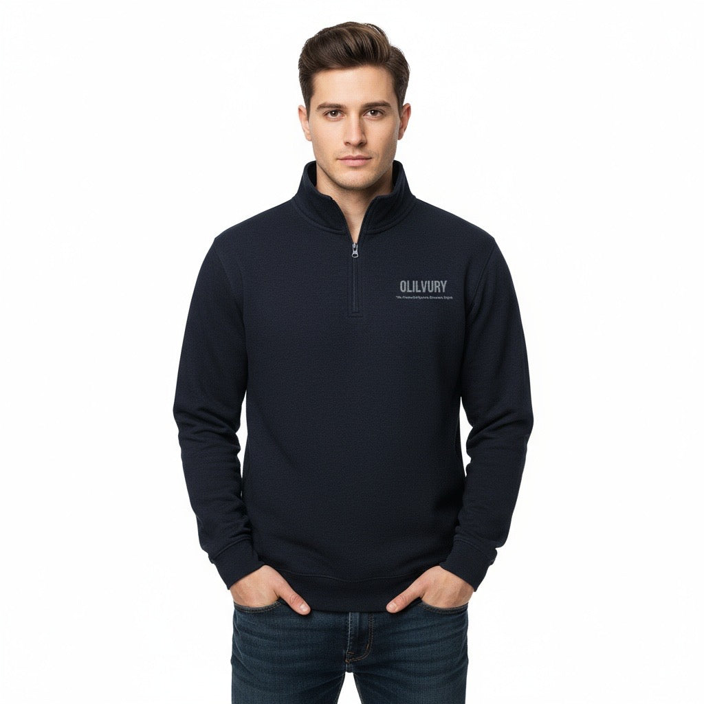 Olilvury Sweatshirt with 1/4 Zipped High Collar (Navy Mottled)